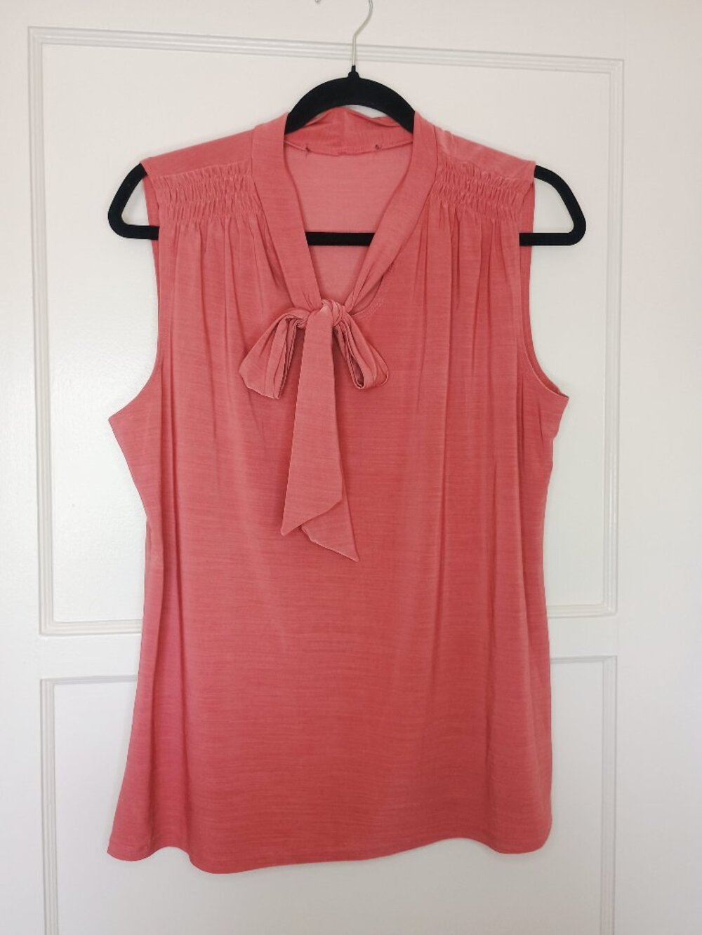 Unbranded Women's Coral Tie Neck Sleeveless Blouse Size L Stretch Tank Top